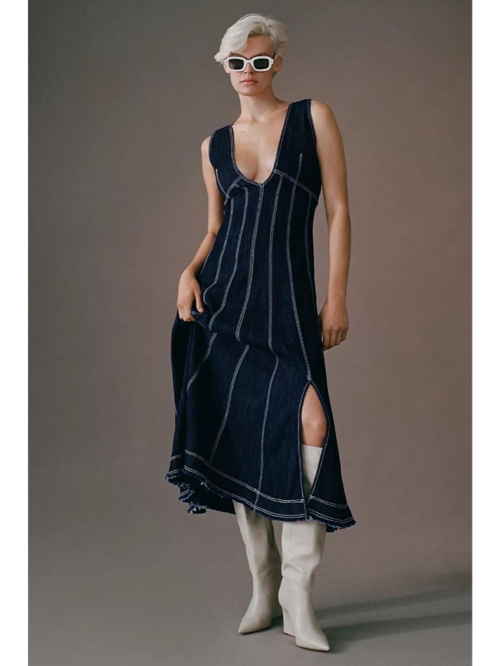 Pilcro Anthropologie Seamed V-Neck Denim Midi Dress - Picture 12 of 12